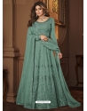 Grayish Green Designer Wedding Wear Faux Georgette Anarkali Suit