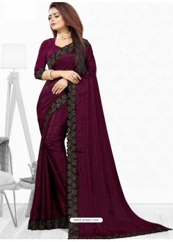 Deep Wine Designer Wedding Wear Sari