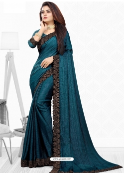 Teal Blue Designer Wedding Wear Sari