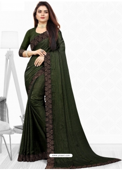 Dark Green Designer Wedding Wear Sari