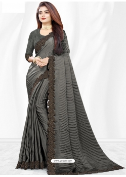 Grey Designer Wedding Wear Sari