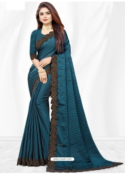 Teal Blue Designer Wedding Wear Sari