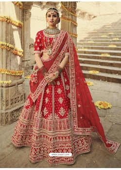 Red Designer Silk Bridal Wear Lehenga Choli