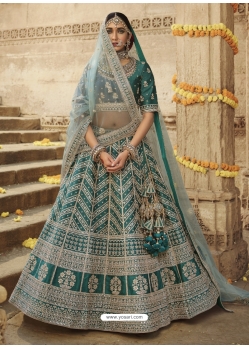 Teal Blue Designer Silk Bridal Wear Lehenga Choli