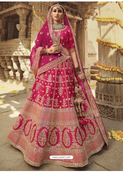 Rose Red Designer Silk Bridal Wear Lehenga Choli