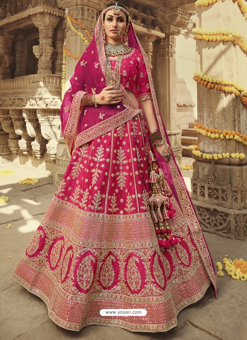 Buy Rose Red Designer Silk Bridal Wear Lehenga Choli | Bridal ...