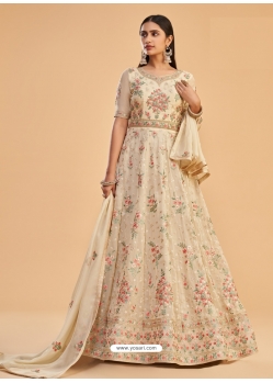 Cream Designer Wedding Wear Georgette Anarkali Suit