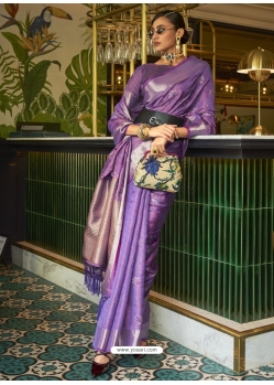 Lavender Designer Wedding Wear Sari