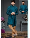 Teal Blue Premium Men's Designer Italian Indo Western Sherwani