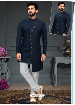 Navy Blue Premium Men's Designer Italian Indo Western Sherwani