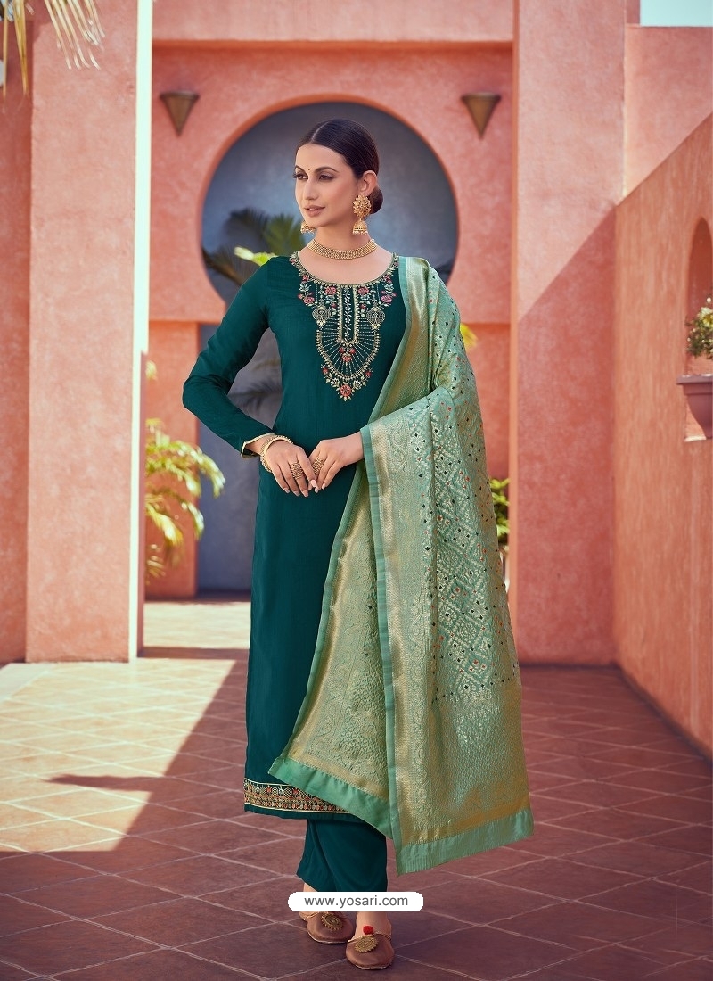 Banarasi Silk Designer Salwar Suit in Blue buy online -