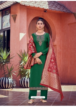 Forest Green Premium Designer Heavy Tusser Silk Salwar Suit