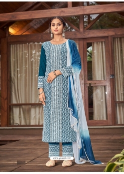 Teal Blue Readymade Designer Party Wear Heavy Rayon Palazzo Suit