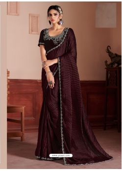 Maroon Designer Satin Silk Wedding Wear Sari