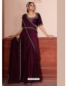 Deep Wine Designer Satin Silk Wedding Wear Sari