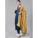 Navy Blue Readymade Designer Party Wear Muslin Palazzo Suit