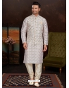 White Exclusive Readymade Malai Silk Kurta Pajama With Jacket