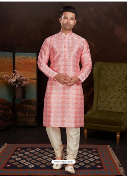 Peach Exclusive Readymade Malai Silk Kurta Pajama With Jacket