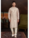 Off White Exclusive Readymade Malai Silk Kurta Pajama With Jacket