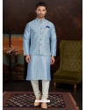 Blue Exclusive Readymade Malai Silk Kurta Pajama With Jacket