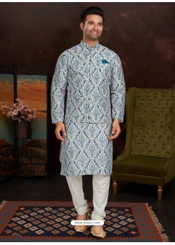 Light Grey Exclusive Readymade Malai Silk Kurta Pajama With Jacket