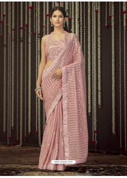 Baby Pink Designer Wedding Wear Sari
