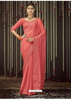 Peach Designer Wedding Wear Sari