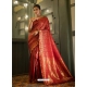 Tomato Red Designer Art Silk Wedding Wear Sari