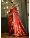 Tomato Red Designer Art Silk Wedding Wear Sari