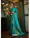 Turquoise Designer Art Silk Wedding Wear Sari