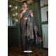 Navy Blue Designer Art Silk Wedding Wear Sari