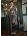 Navy Blue Designer Art Silk Wedding Wear Sari