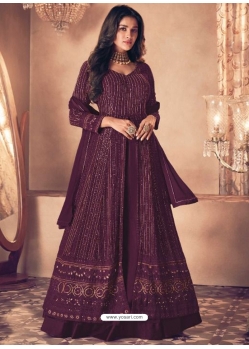 Deep Wine Designer Wedding Wear Real Georgette Anarkali Suit