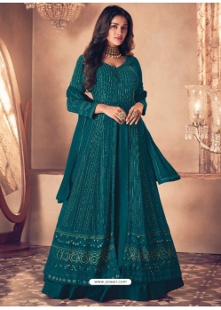 Teal Designer Wedding Wear Real Georgette Anarkali Suit