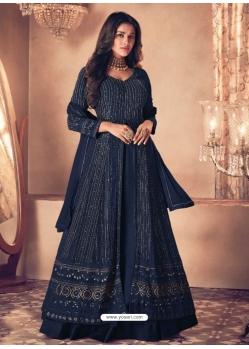 Navy Blue Designer Wedding Wear Real Georgette Anarkali Suit