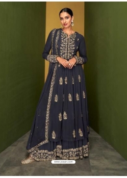 Navy Blue Fabulous Designer Real Georgette Palazzo Suit