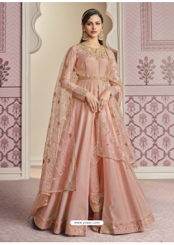 Dusty Pink Designer Wedding Wear Russian Silk Anarkali Suit