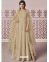 Gold Designer Wedding Wear Russian Silk Anarkali Suit