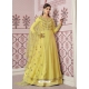 Light Yellow Designer Wedding Wear Russian Silk Anarkali Suit