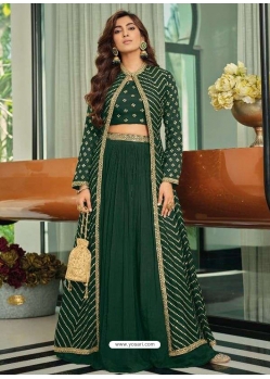 Dark Green Readymade Designer Party Wear Heavy Chinon Wedding Suit