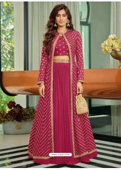 Rose Red Readymade Designer Party Wear Heavy Chinon Wedding Suit