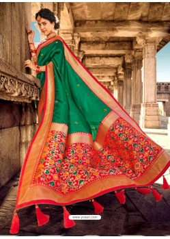 Dark Green Designer Silk Wedding Wear Sari
