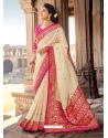 Off White Designer Silk Wedding Wear Sari