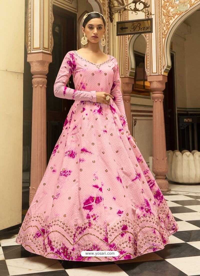 Pink Designer Party Wear Floor-Length Gown