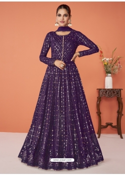 Purple Readymade Designer Party Wear Real Georgette Anarkali Suit
