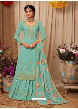 Sky Blue Designer Party Wear Faux Georgette Wedding Suit