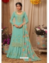 Sky Blue Designer Party Wear Faux Georgette Wedding Suit