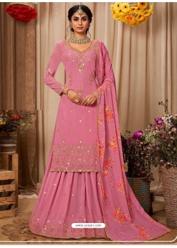 Light Pink Designer Party Wear Faux Georgette Wedding Suit