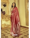 Tomato Red Designer Soft Kanjivaram Wedding Wear Sari