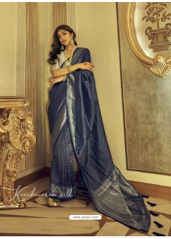 Navy Blue Designer Soft Kanjivaram Wedding Wear Sari
